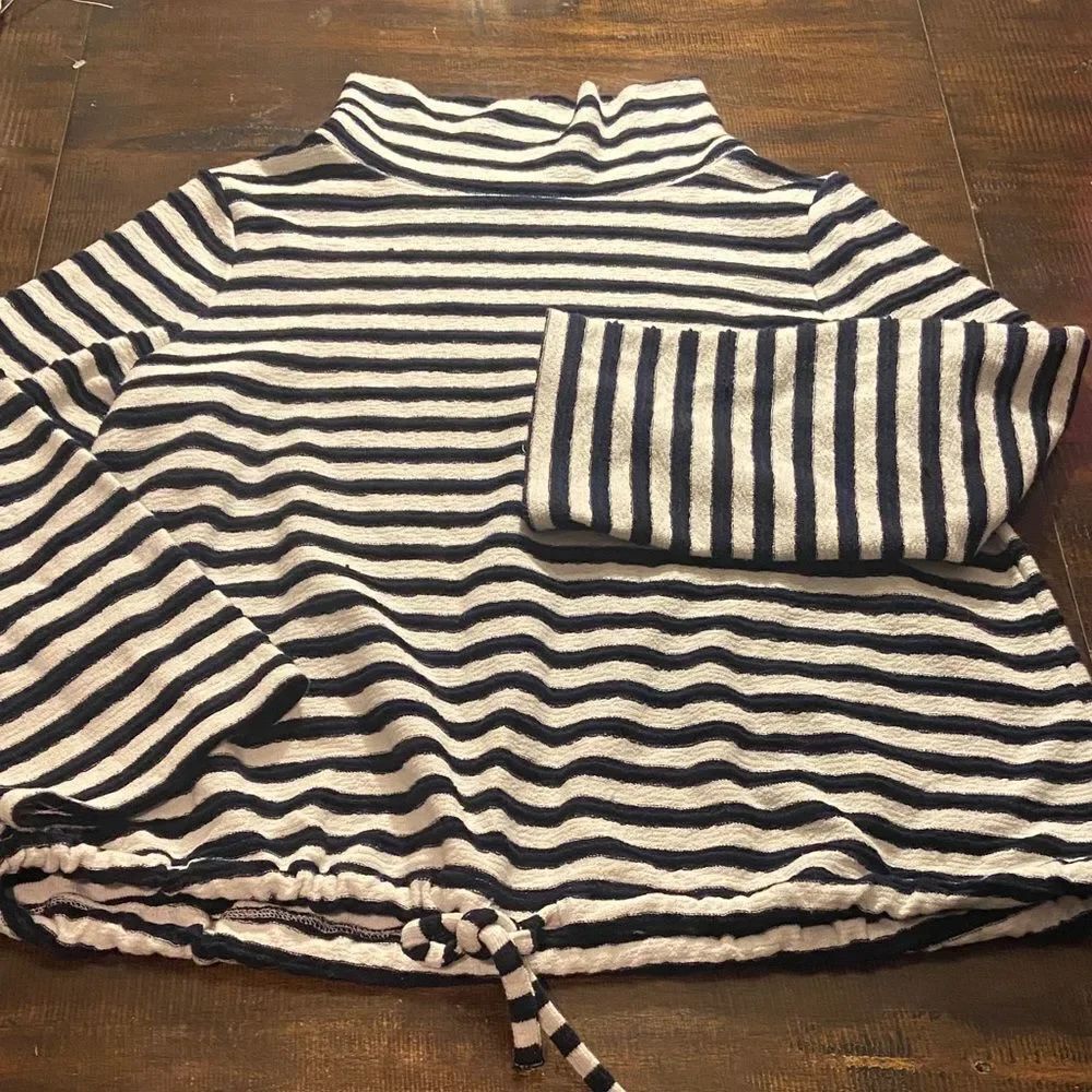 Loft Cowl neck Striped Long Sleeve Top drawstring hem M